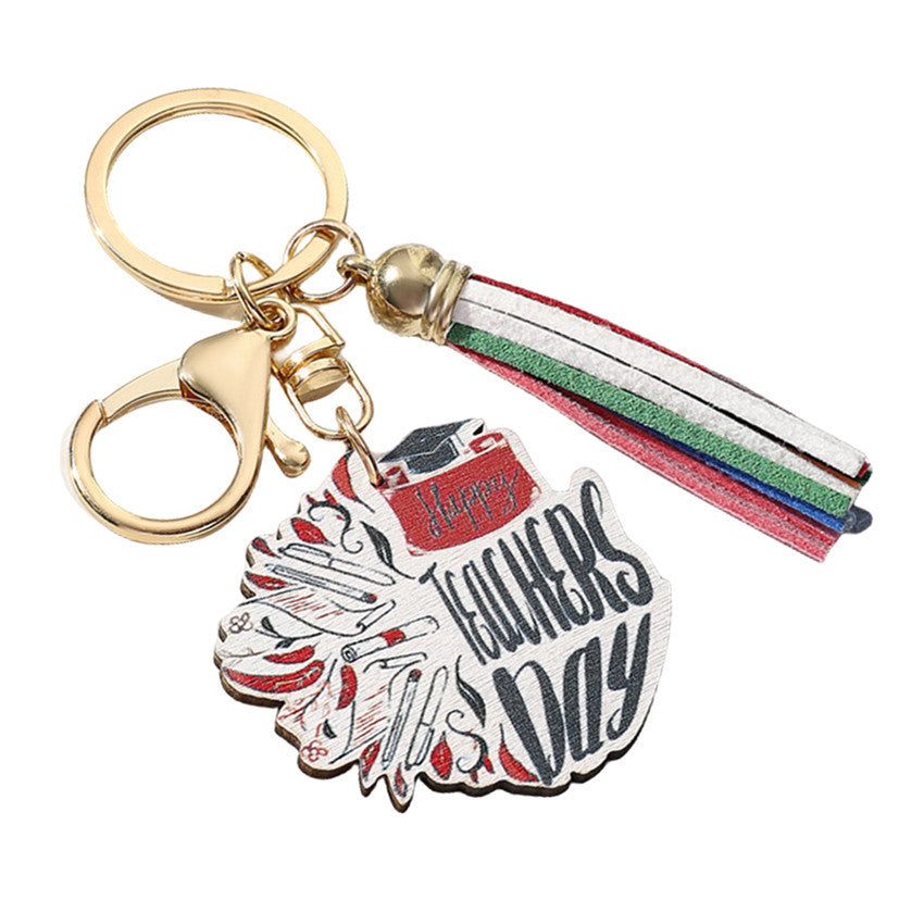 Wholesale Graduation Season Rainbow Wooden Brand Tassel Keychain